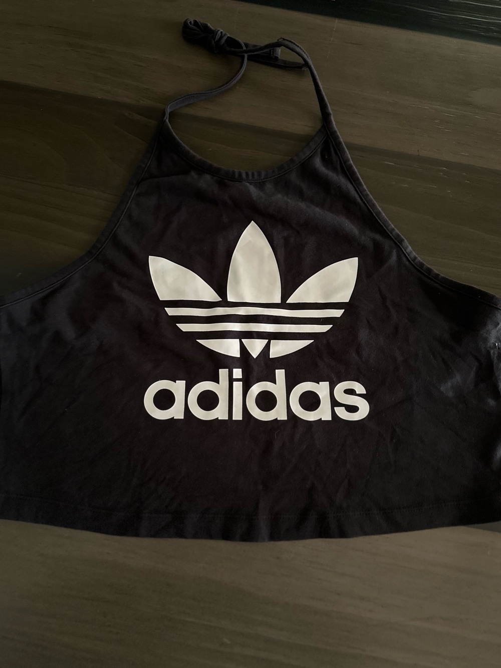 Adidas Black Halter Crop Top with White Trefoil Logo